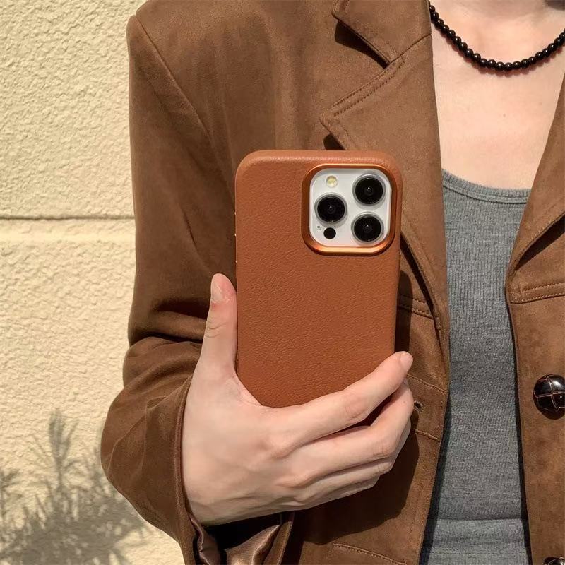Phone Cases Custom - เคสหนัง PU ลายลิ้นจี่สำหรับ Magsafe สำหรับ iPhone
