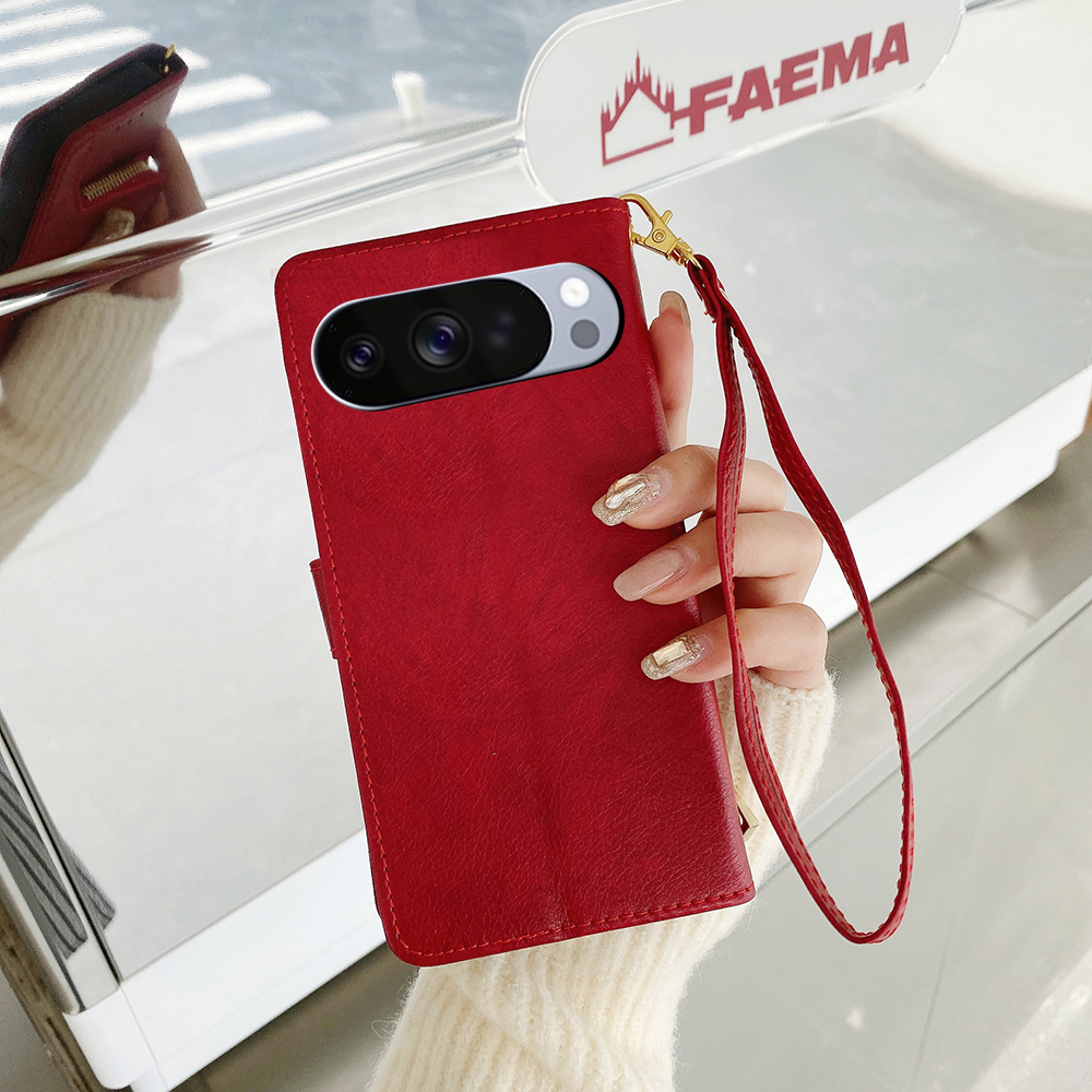 Leather Folio Wallet Case - เคสโทรศัพท์แบบกระเป๋าสตางค์ซิปหนัง PU สำหรับ Google Pixel 9