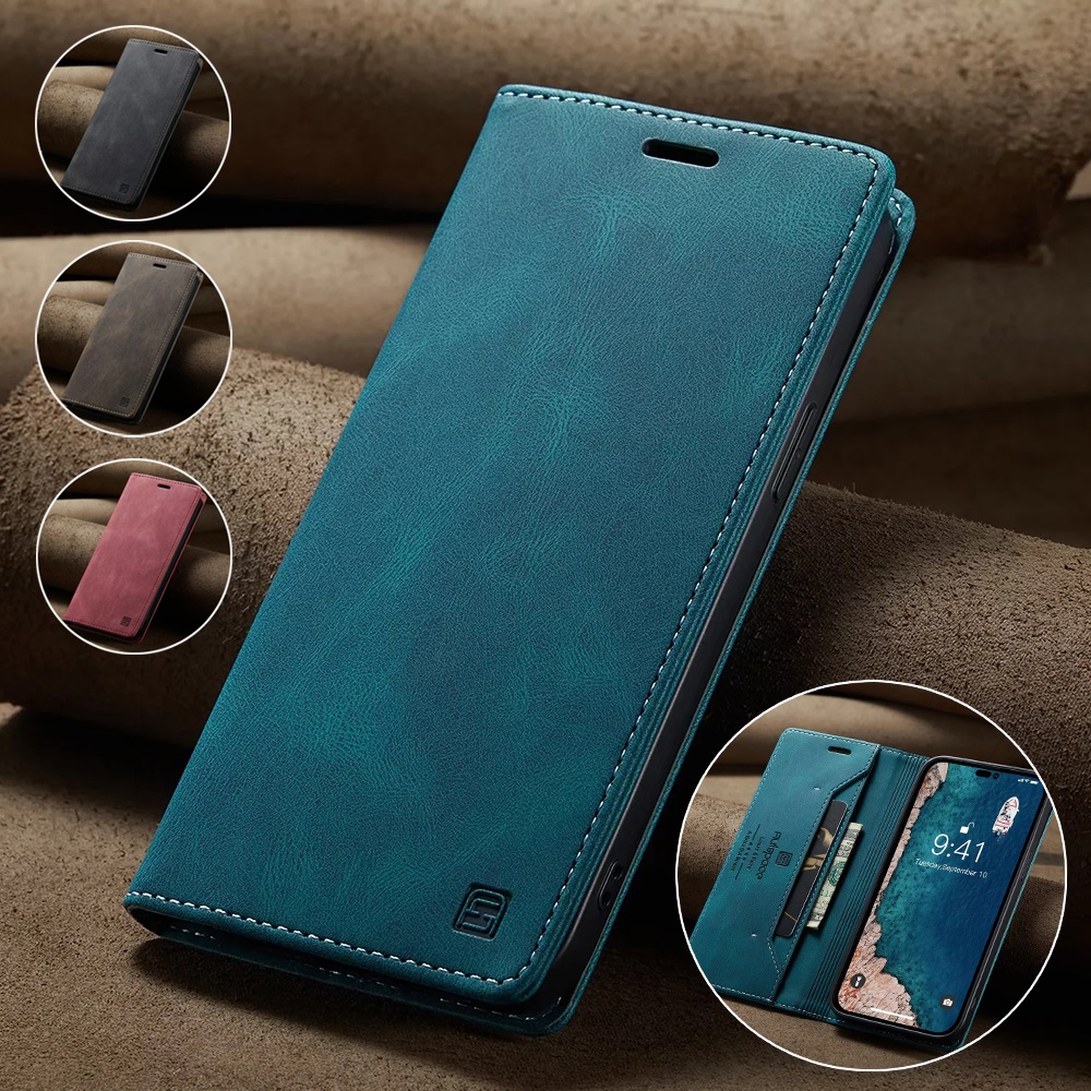 Leather Folio Wallet Case - หนังสำหรับ iPhone 14 13 12 11