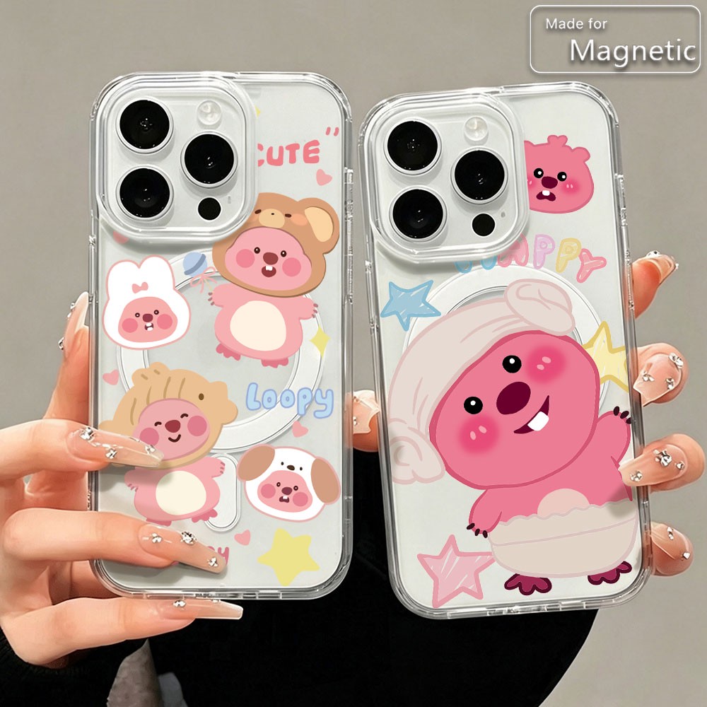 Phone Cases Loopy - เคสโทรศัพท์แม่เหล็กสีชมพูคาวาอี้ลายลูปปี้สำหรับ iPhone 18 17 16 15