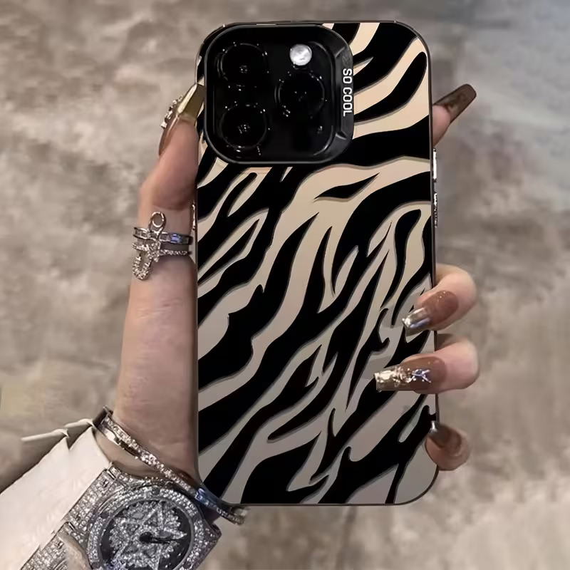 Phone Cases Iphone 16 Pro Max - เคสกันกระแทก IMD ลายม้าลายสีดำ สำหรับ iPhone 18