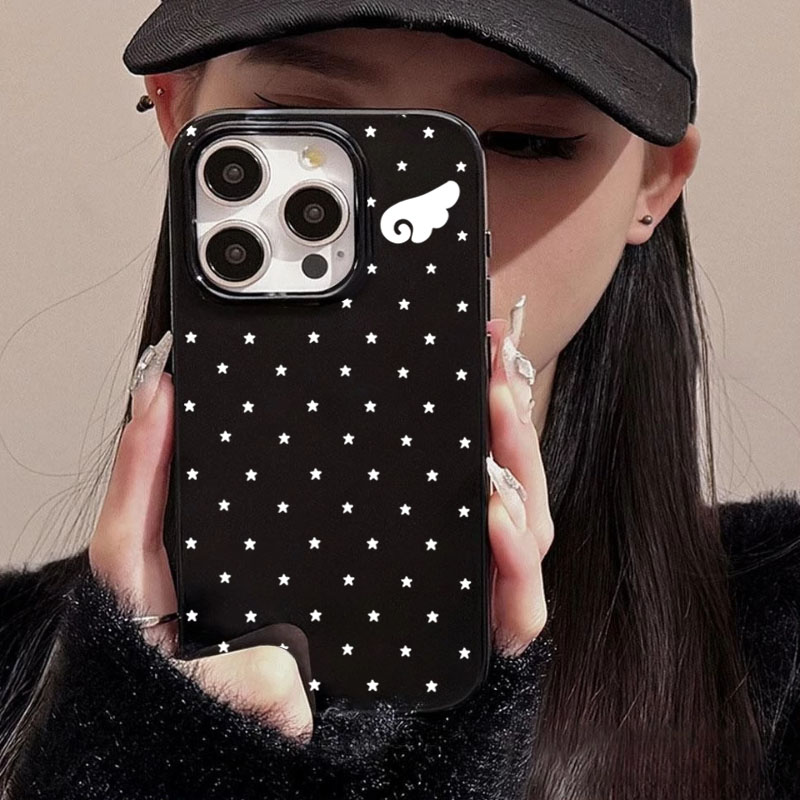 Phone Cases Xr Cute - เคสโทรศัพท์ลายปีกนางฟ้าดาวน่ารักสีดำ สำหรับ iPhone 15 Pro, iPhone