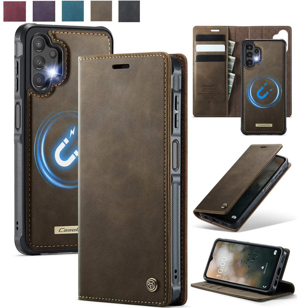 Leather Folio Wallet Case - เคส Caseme-C49 แบบพับได้พร้อมตัวล็อกแม่เหล็ก, เคสหนังสำหรับ Samsung Galaxy