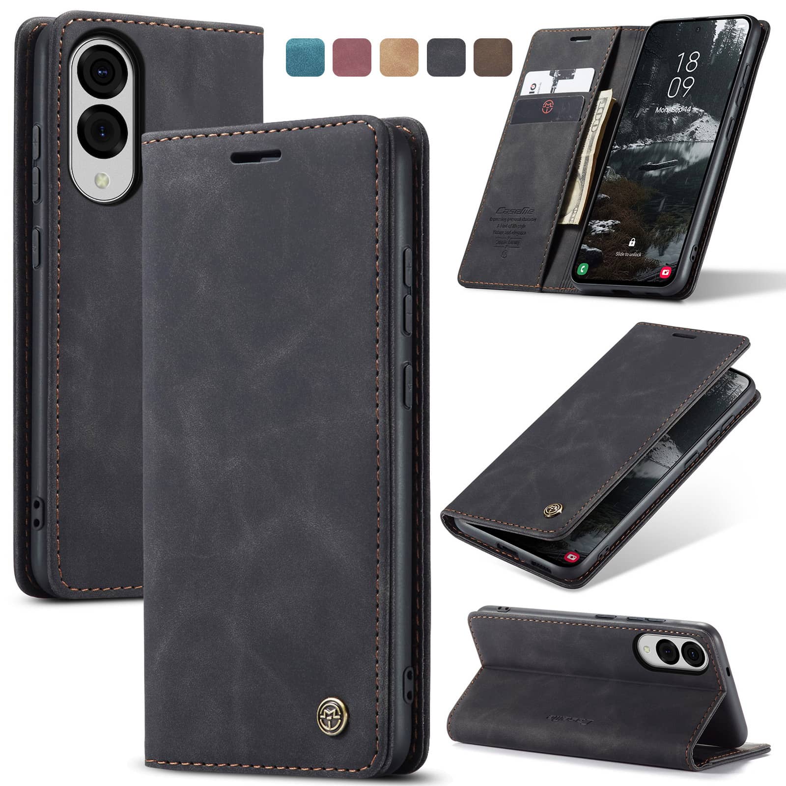 Leather Folio Wallet Case - เคสแบบพับได้สำหรับ Samsung Galaxy S25 Edge, ฝาปิดหนังแบบแม่เหล็กพร้อมช่องใส่บัตร,