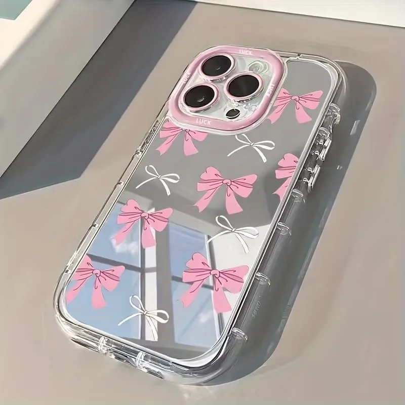 Phone Cases Xr Cute - เคสโทรศัพท์ลายโบว์สีฟ้าชมพูน่ารักสำหรับสาวๆ พร้อมกระจกแต่งหน้า สำหรับ iPhone 17 AIR