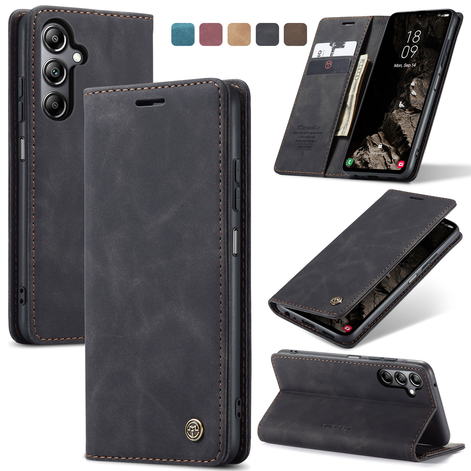 Leather Folio Wallet Case - กระเป๋าสตางค์พลิกสําหรับSamsung Galaxy A55 5G A35 5G