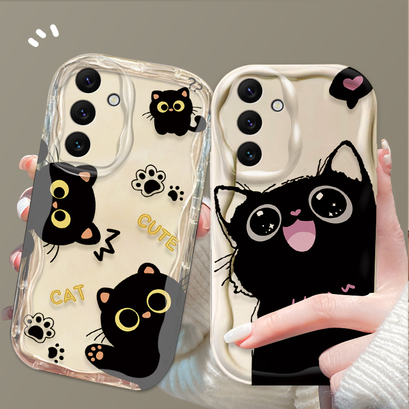Phone Cases For Samsung A14 - เคสแมวดำตาโตน่ารักสำหรับ Samsung Galaxy A16 A06 A55