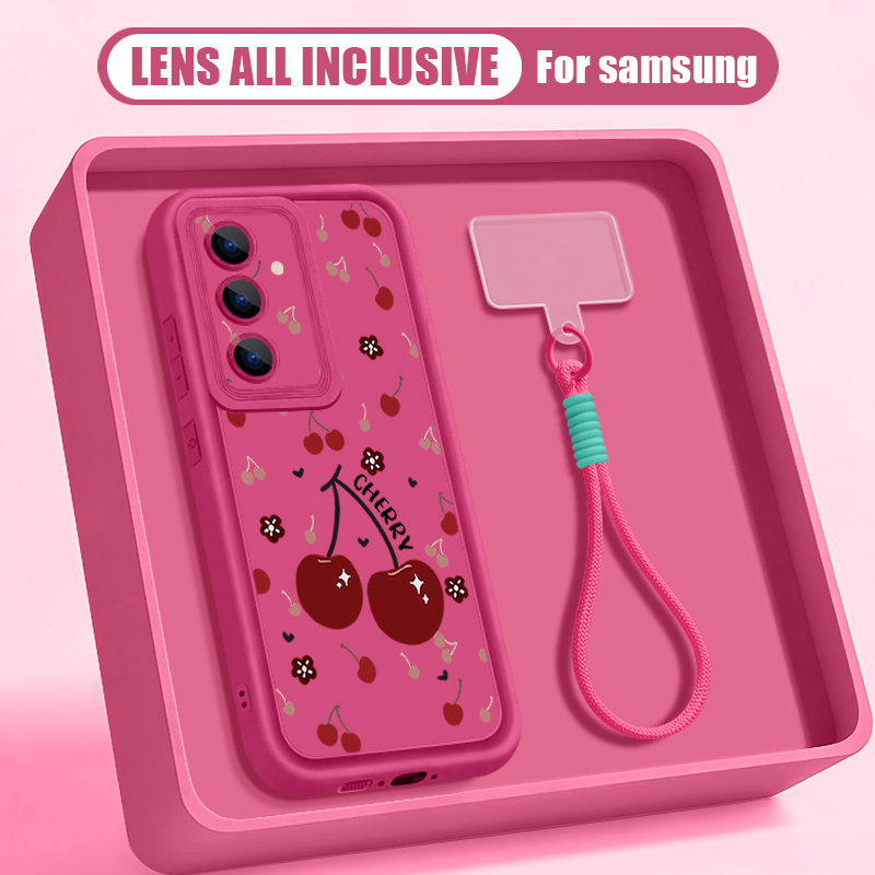 Phone Cases Android - เคสโทรศัพท์ลายเชอร์รี่พร้อมสายคล้อง สำหรับ Samsung Galaxy S26 S25
