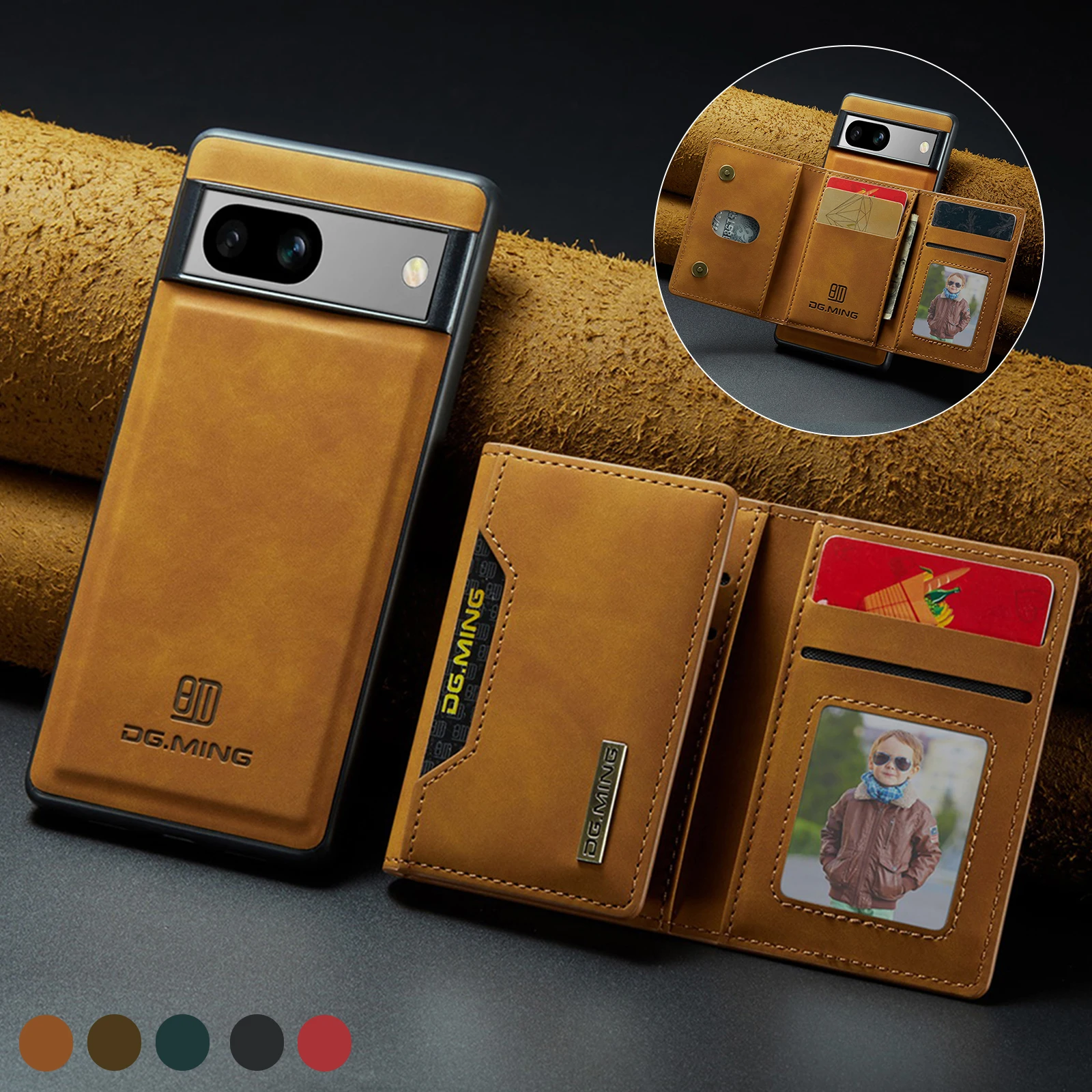 Leather Folio Wallet Case - เคสหนังแบบมีช่องใส่บัตรแม่เหล็กสำหรับ Google Pixel 9 Pro XL