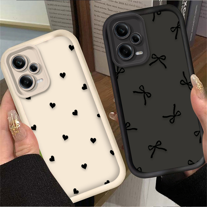 Phone Cases Xiaomi Redmi 12 - เคสโทรศัพท์ลายโบว์รูปหัวใจสีดำ สำหรับ Xiaomi Redmi Note 13